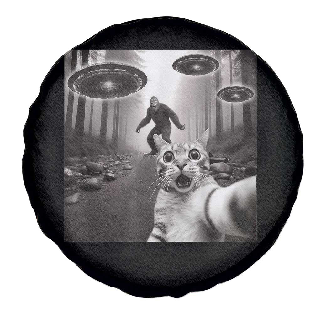Cat Selfie With Bigfoot UFO Spare Tire Cover Funny Cat Lover Gifts TS10 Print Your Wear