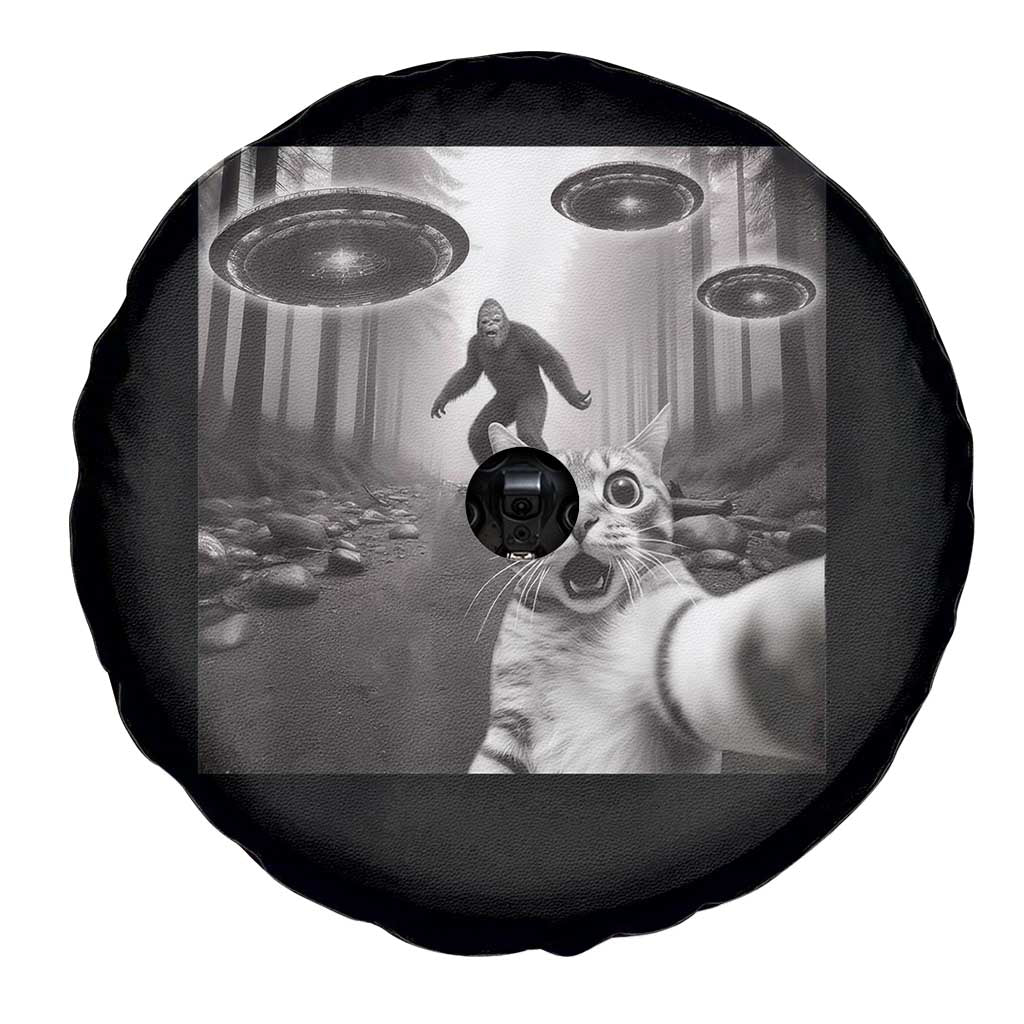 Cat Selfie With Bigfoot UFO Spare Tire Cover Funny Cat Lover Gifts TS10 Print Your Wear
