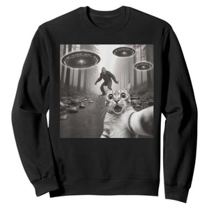 Cat Selfie With Bigfoot UFO Sweatshirt Funny Cat Lover Gifts TS10 Black Print Your Wear