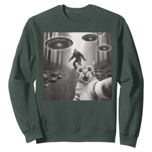 Cat Selfie With Bigfoot UFO Sweatshirt Funny Cat Lover Gifts TS10 Dark Forest Green Print Your Wear