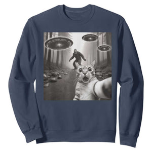 Cat Selfie With Bigfoot UFO Sweatshirt Funny Cat Lover Gifts TS10 Navy Print Your Wear