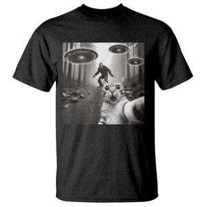 Cat Selfie With Bigfoot UFO T Shirt Funny Cat Lover Gifts TS10 Black Print Your Wear