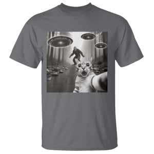 Cat Selfie With Bigfoot UFO T Shirt Funny Cat Lover Gifts TS10 Charcoal Print Your Wear