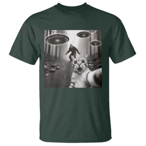 Cat Selfie With Bigfoot UFO T Shirt Funny Cat Lover Gifts TS10 Dark Forest Green Print Your Wear