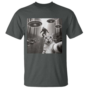 Cat Selfie With Bigfoot UFO T Shirt Funny Cat Lover Gifts TS10 Dark Heather Print Your Wear