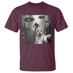 Cat Selfie With Bigfoot UFO T Shirt Funny Cat Lover Gifts TS10 Maroon Print Your Wear