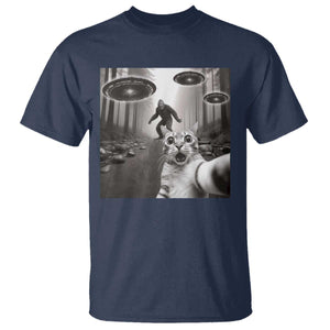 Cat Selfie With Bigfoot UFO T Shirt Funny Cat Lover Gifts TS10 Navy Print Your Wear