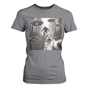 Cat Selfie With Bigfoot UFO T Shirt For Women Funny Cat Lover Gifts TS10 Charcoal Print Your Wear