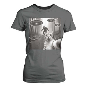 Cat Selfie With Bigfoot UFO T Shirt For Women Funny Cat Lover Gifts TS10 Dark Heather Print Your Wear