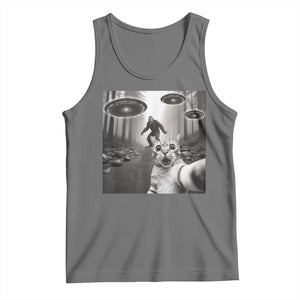 Cat Selfie With Bigfoot UFO Tank Top Funny Cat Lover Gifts TS10 Black Heather Print Your Wear
