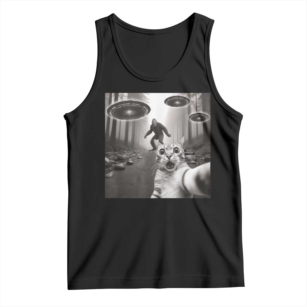 Cat Selfie With Bigfoot UFO Tank Top Funny Cat Lover Gifts TS10 Black Print Your Wear
