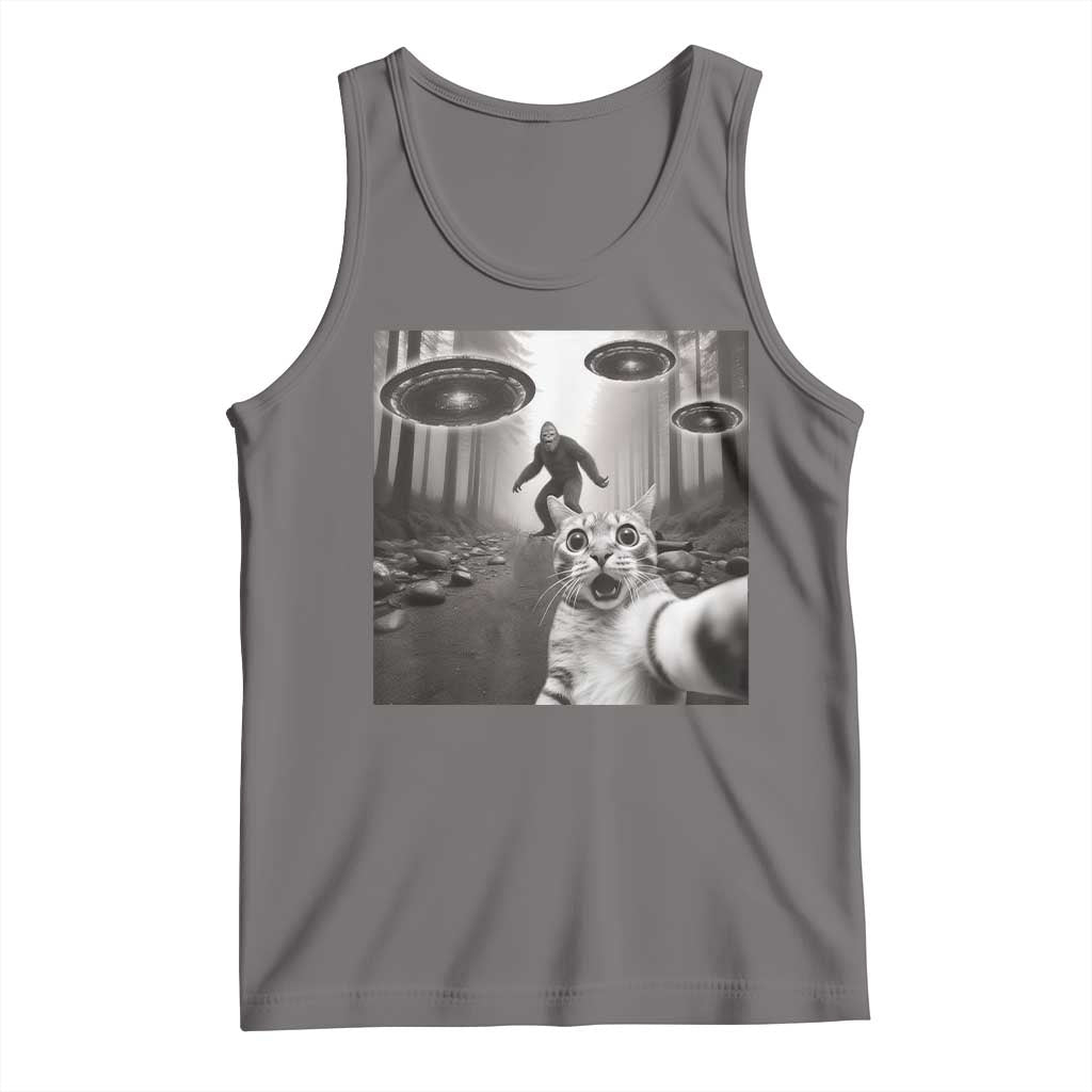 Cat Selfie With Bigfoot UFO Tank Top Funny Cat Lover Gifts TS10 Deep Heather Print Your Wear