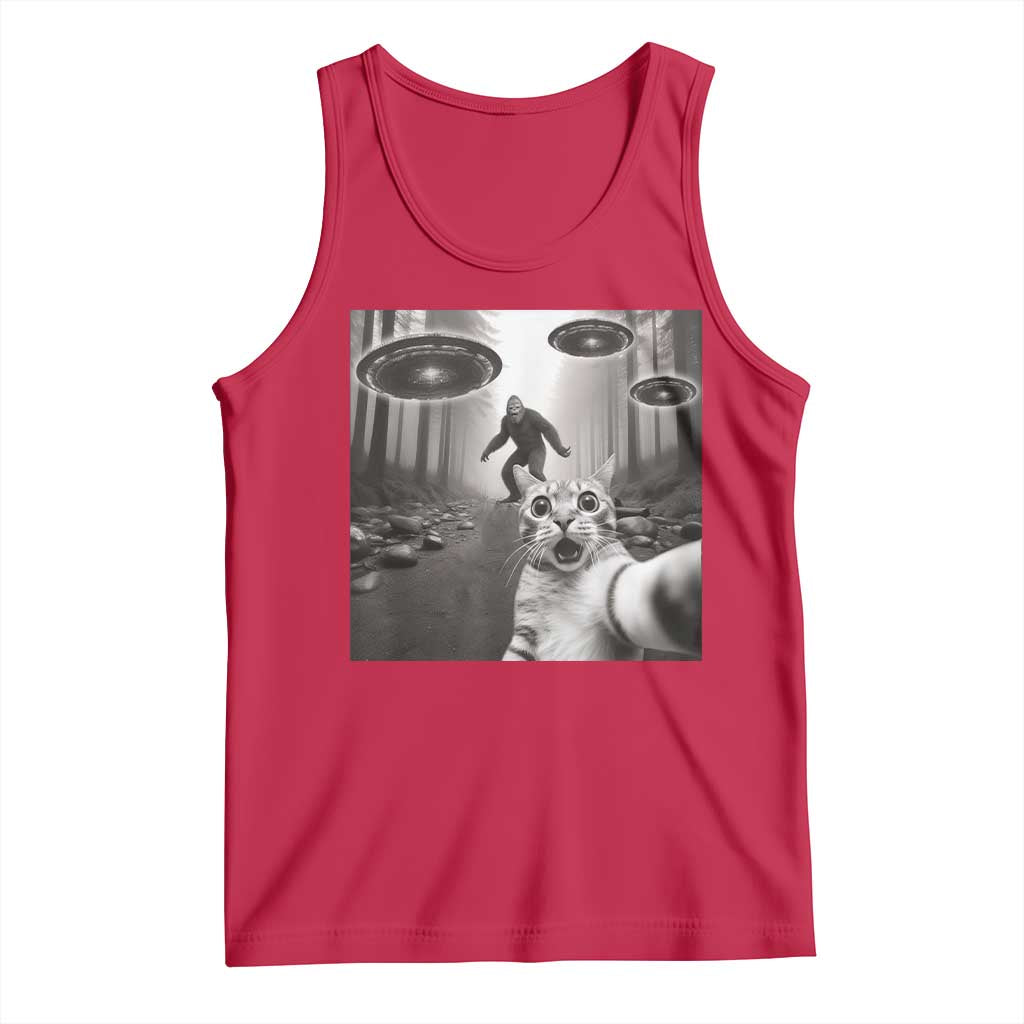 Cat Selfie With Bigfoot UFO Tank Top Funny Cat Lover Gifts TS10 Red Print Your Wear