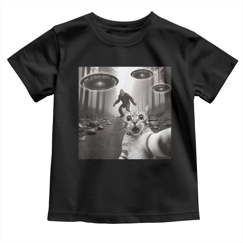 Cat Selfie With Bigfoot UFO Toddler T Shirt Funny Cat Lover Gifts TS10 Black Print Your Wear