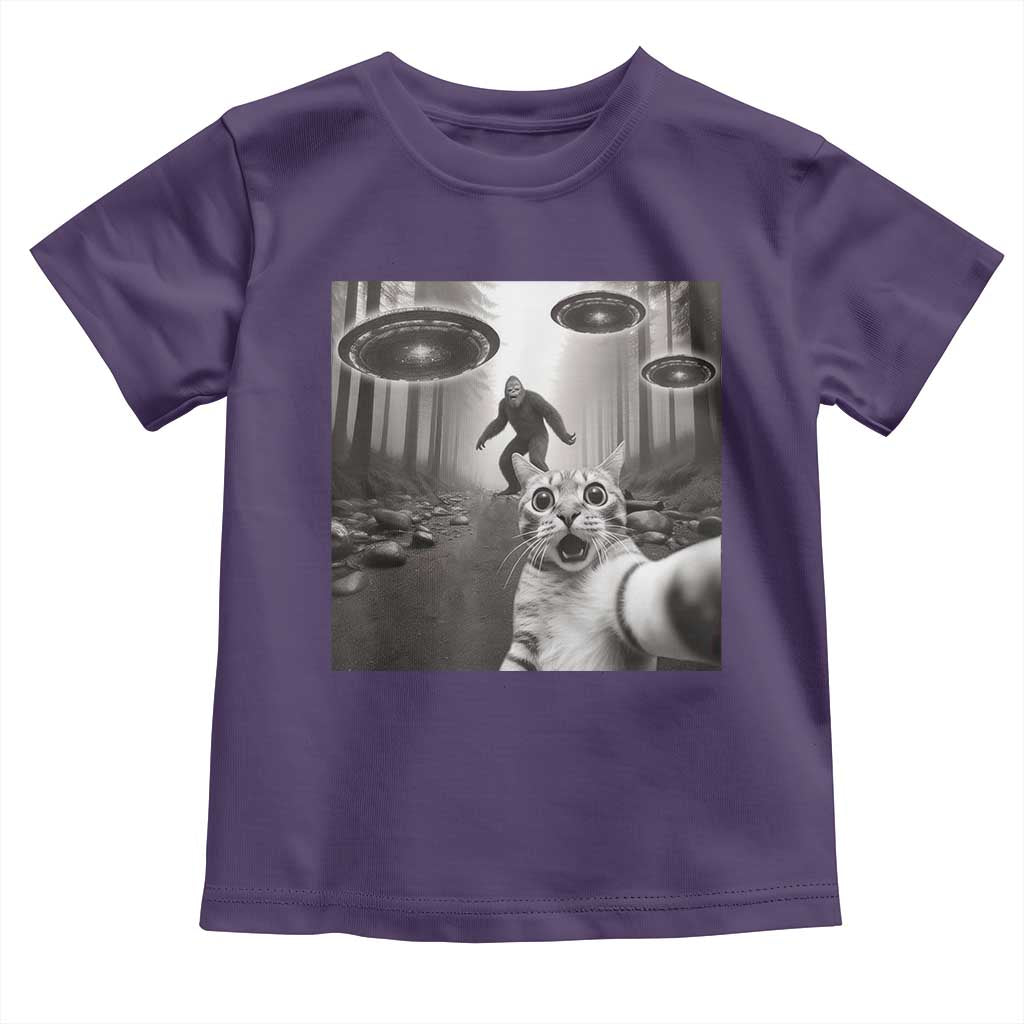 Cat Selfie With Bigfoot UFO Toddler T Shirt Funny Cat Lover Gifts TS10 Purple Print Your Wear