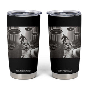 Cat Selfie With Bigfoot UFO Tumbler Cup Funny Cat Lover Gifts TS10 Black Print Your Wear
