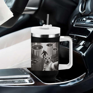 Cat Selfie With Bigfoot UFO Tumbler With Handle Funny Cat Lover Gifts TS10 Print Your Wear