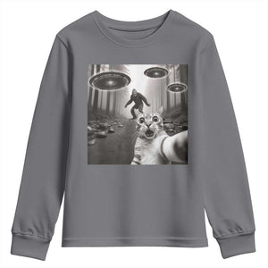 Cat Selfie With Bigfoot UFO Youth Sweatshirt Funny Cat Lover Gifts TS10 Charcoal Print Your Wear