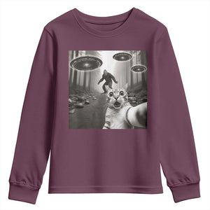 Cat Selfie With Bigfoot UFO Youth Sweatshirt Funny Cat Lover Gifts TS10 Maroon Print Your Wear
