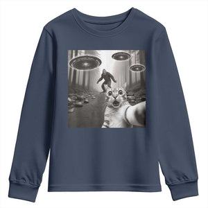 Cat Selfie With Bigfoot UFO Youth Sweatshirt Funny Cat Lover Gifts TS10 Navy Print Your Wear