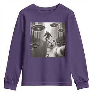 Cat Selfie With Bigfoot UFO Youth Sweatshirt Funny Cat Lover Gifts TS10 Purple Print Your Wear