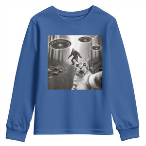 Cat Selfie With Bigfoot UFO Youth Sweatshirt Funny Cat Lover Gifts TS10 Royal Blue Print Your Wear