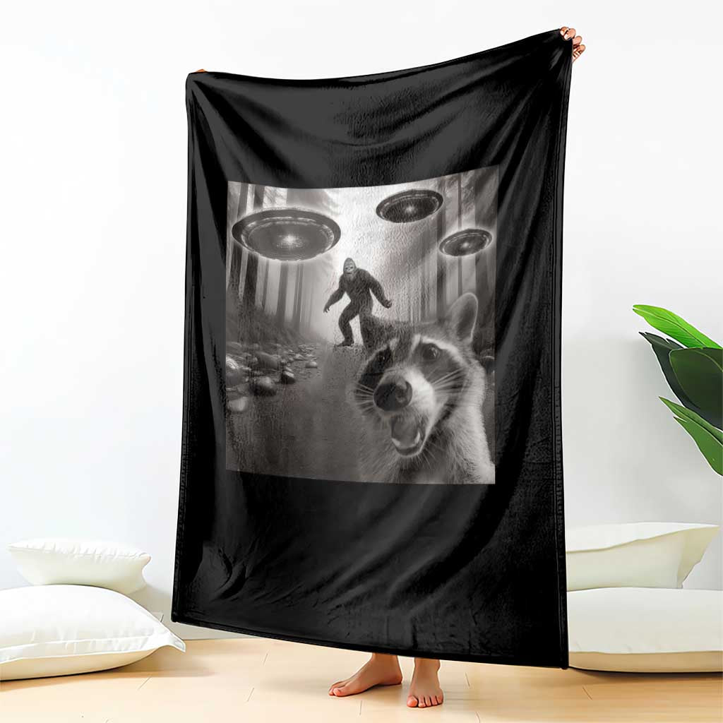 Raccoon Selfie With Bigfoot UFO Throw Blanket Funny Feral Lover Gifts TS10 Print Your Wear
