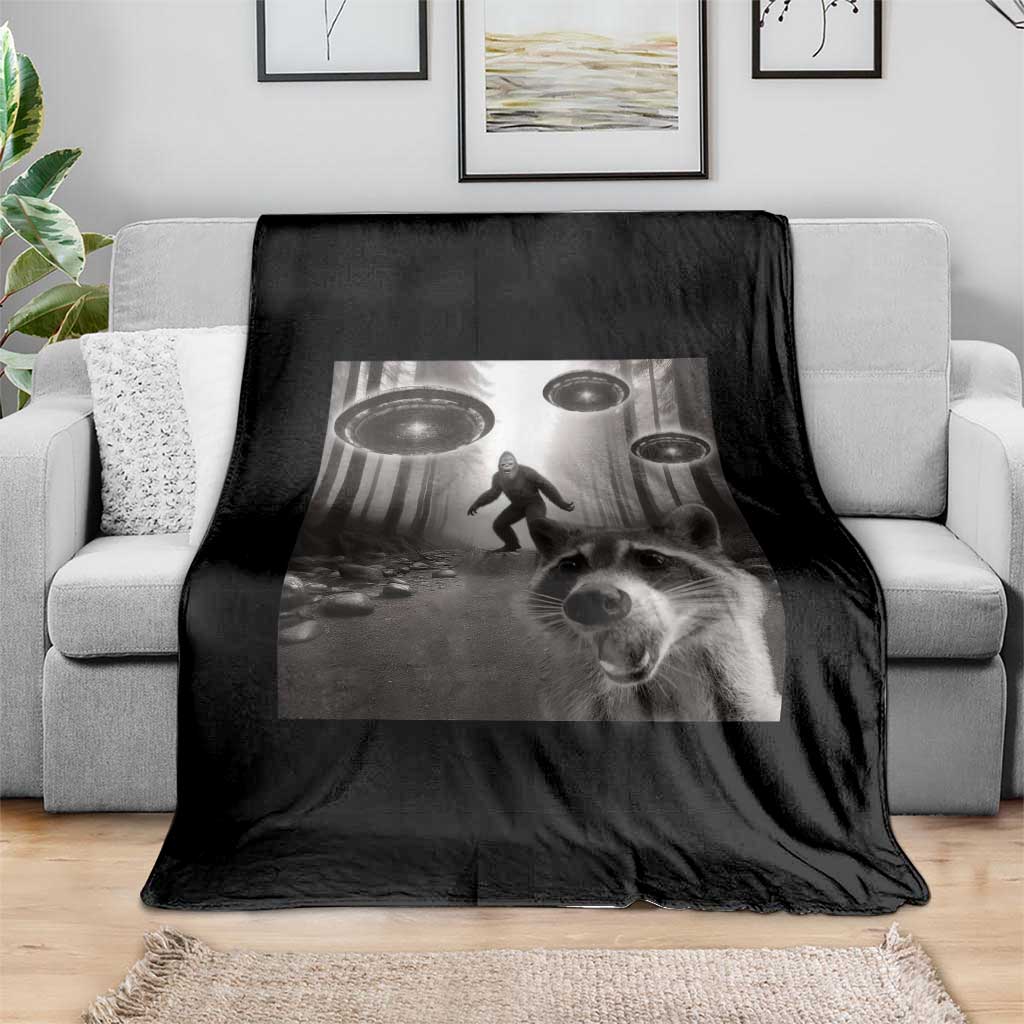 Raccoon Selfie With Bigfoot UFO Throw Blanket Funny Feral Lover Gifts TS10 Print Your Wear