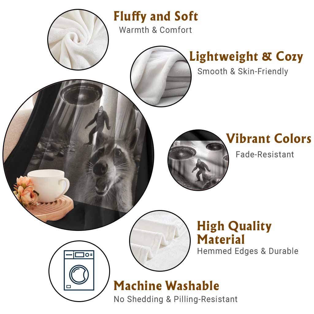 Raccoon Selfie With Bigfoot UFO Throw Blanket Funny Feral Lover Gifts TS10 Print Your Wear