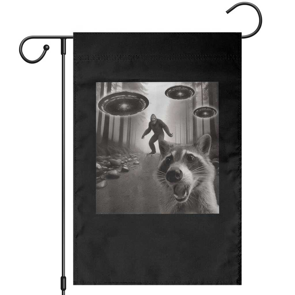 Raccoon Selfie With Bigfoot UFO Garden Flag Funny Feral Lover Gifts TS10 Black Print Your Wear