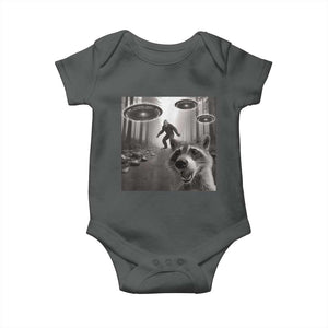 Raccoon Selfie With Bigfoot UFO Baby Onesie Funny Feral Lover Gifts TS10 Dark Heather Print Your Wear