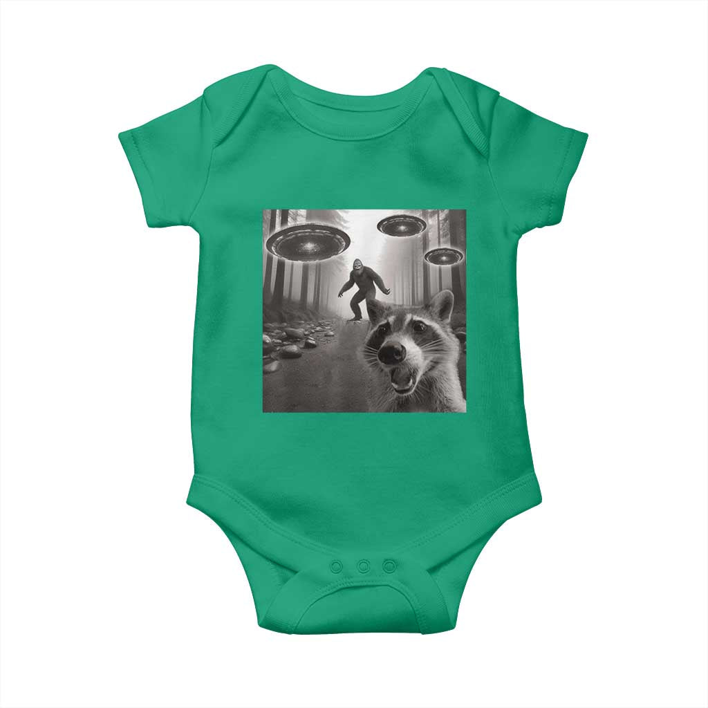 Raccoon Selfie With Bigfoot UFO Baby Onesie Funny Feral Lover Gifts TS10 Irish Green Print Your Wear