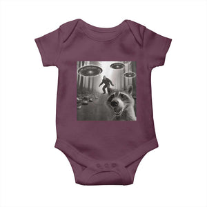 Raccoon Selfie With Bigfoot UFO Baby Onesie Funny Feral Lover Gifts TS10 Maroon Print Your Wear