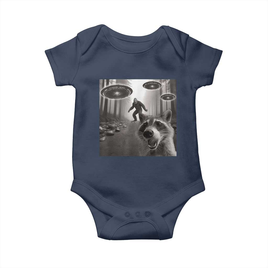 Raccoon Selfie With Bigfoot UFO Baby Onesie Funny Feral Lover Gifts TS10 Navy Print Your Wear
