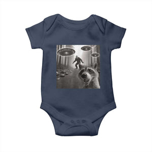 Raccoon Selfie With Bigfoot UFO Baby Onesie Funny Feral Lover Gifts TS10 Navy Print Your Wear