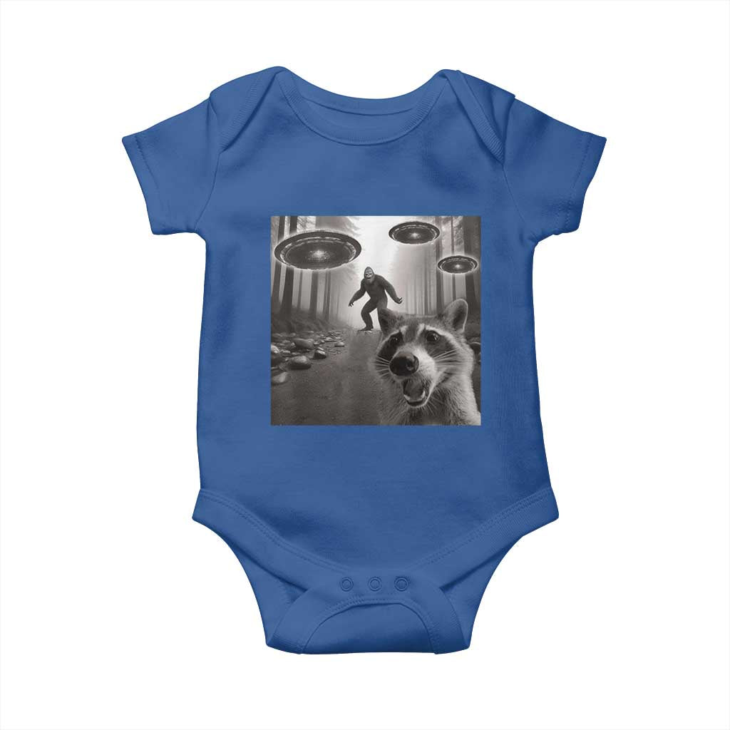 Raccoon Selfie With Bigfoot UFO Baby Onesie Funny Feral Lover Gifts TS10 Royal Blue Print Your Wear