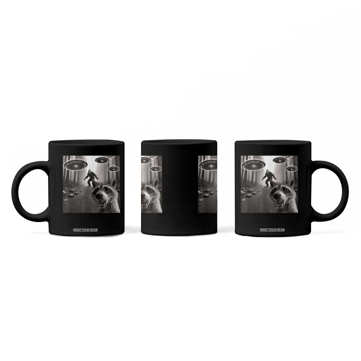 Raccoon Selfie With Bigfoot UFO Coffee Mug Funny Feral Lover Gifts TS10 Print Your Wear