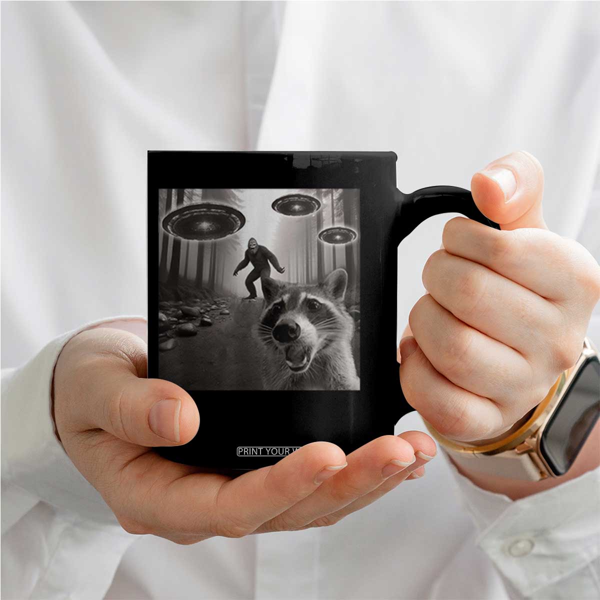 Raccoon Selfie With Bigfoot UFO Coffee Mug Funny Feral Lover Gifts TS10 Print Your Wear