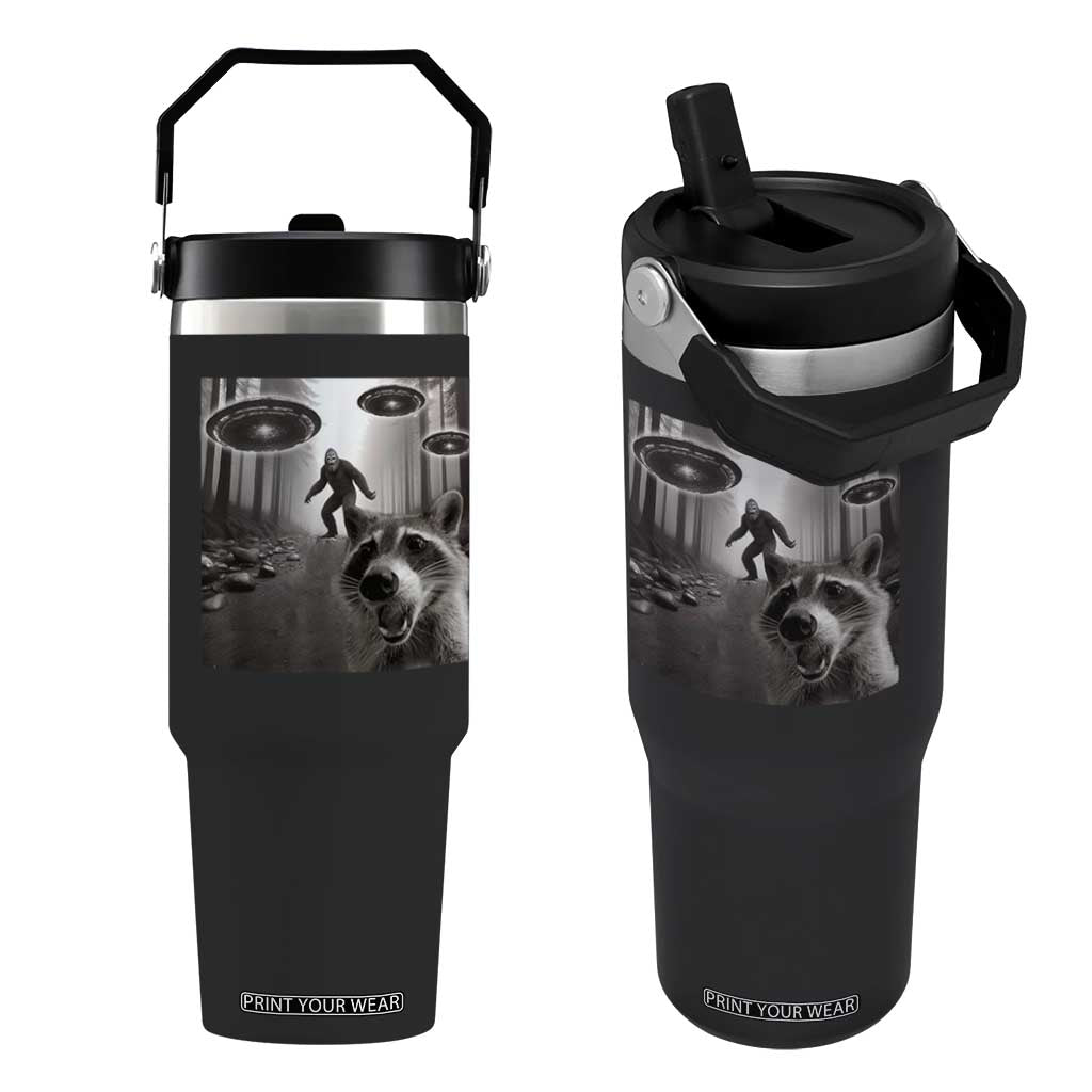 Raccoon Selfie With Bigfoot UFO Flip Straw Tumbler Funny Feral Lover Gifts TS10 One Size: 30 oz Black Print Your Wear