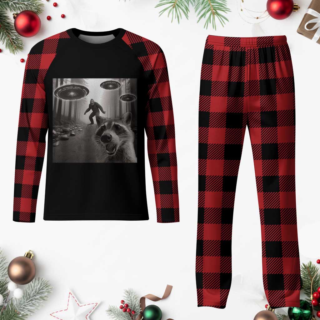 Raccoon Selfie With Bigfoot UFO Plaid Pajama Set Funny Feral Lover Gifts TS10 Buffalo Plaid Print Your Wear