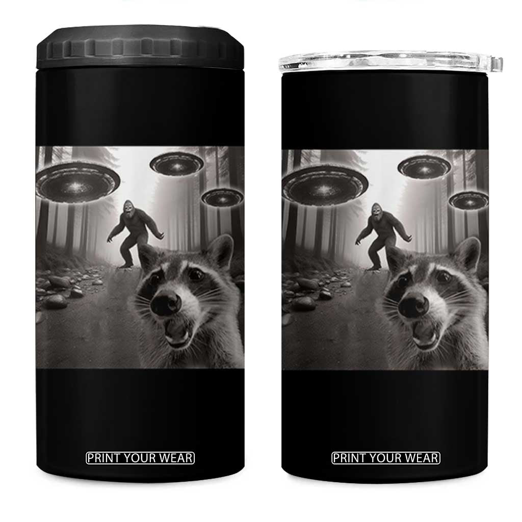 Raccoon Selfie With Bigfoot UFO 4 in 1 Can Cooler Tumbler Funny Feral Lover Gifts TS10 One Size: 16 oz Black Print Your Wear