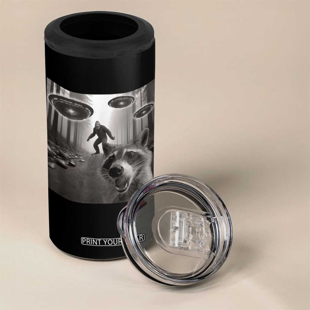 Raccoon Selfie With Bigfoot UFO 4 in 1 Can Cooler Tumbler Funny Feral Lover Gifts TS10 Print Your Wear