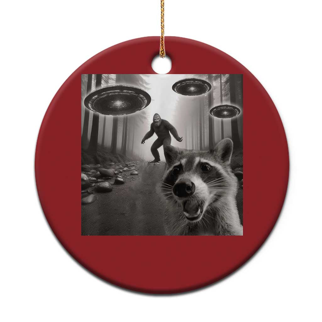 Raccoon Selfie With Bigfoot UFO Christmas Ornament Funny Feral Lover Gifts TS10 Print Your Wear