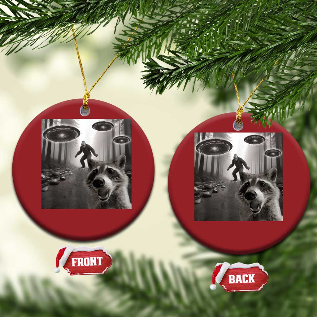 Raccoon Selfie With Bigfoot UFO Christmas Ornament Funny Feral Lover Gifts TS10 Circle Red Print Your Wear