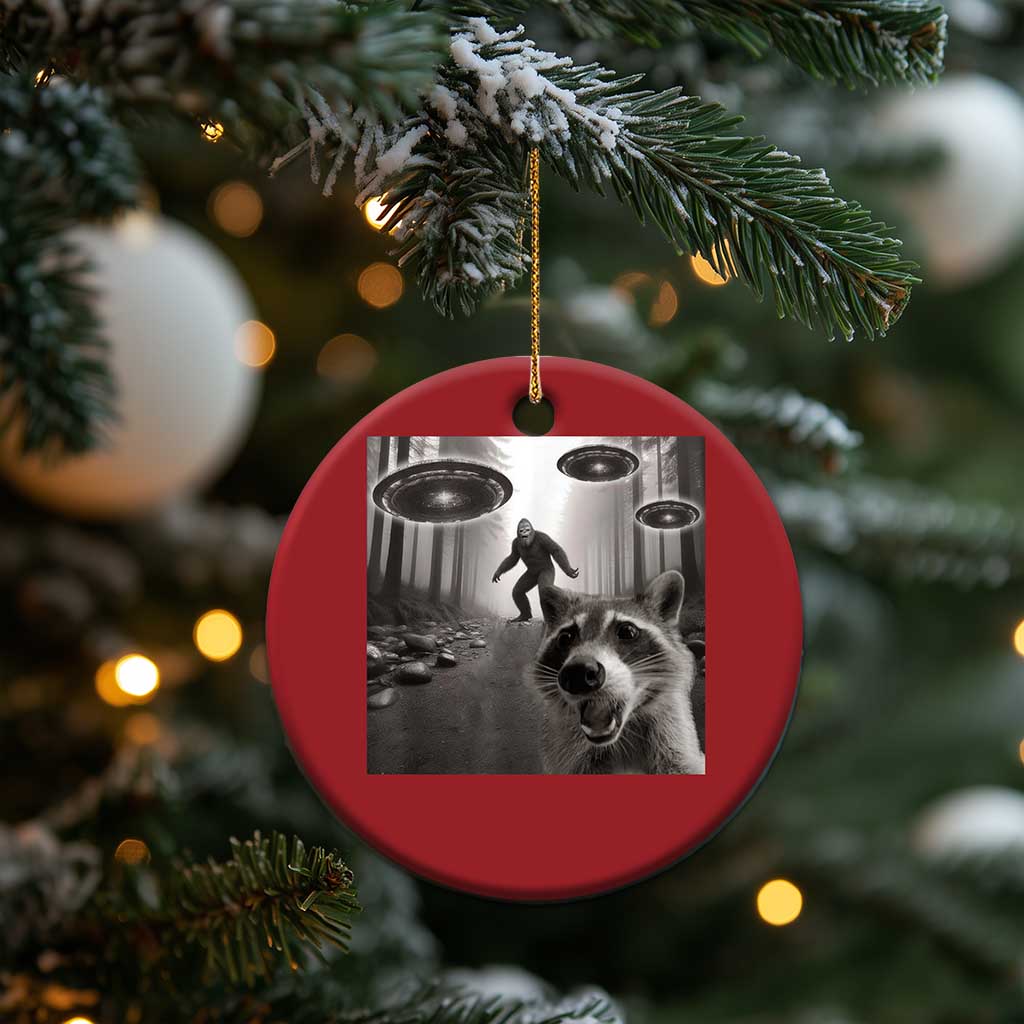 Raccoon Selfie With Bigfoot UFO Christmas Ornament Funny Feral Lover Gifts TS10 Print Your Wear