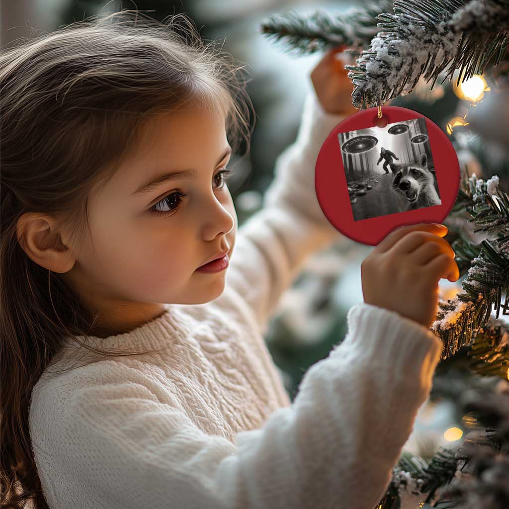 Raccoon Selfie With Bigfoot UFO Christmas Ornament Funny Feral Lover Gifts TS10 Print Your Wear
