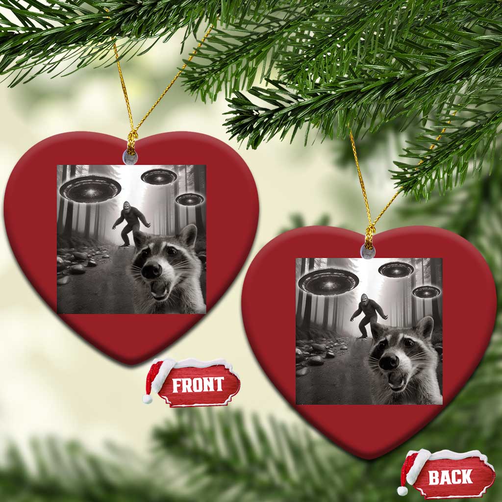 Raccoon Selfie With Bigfoot UFO Christmas Ornament Funny Feral Lover Gifts TS10 Heart Red Print Your Wear