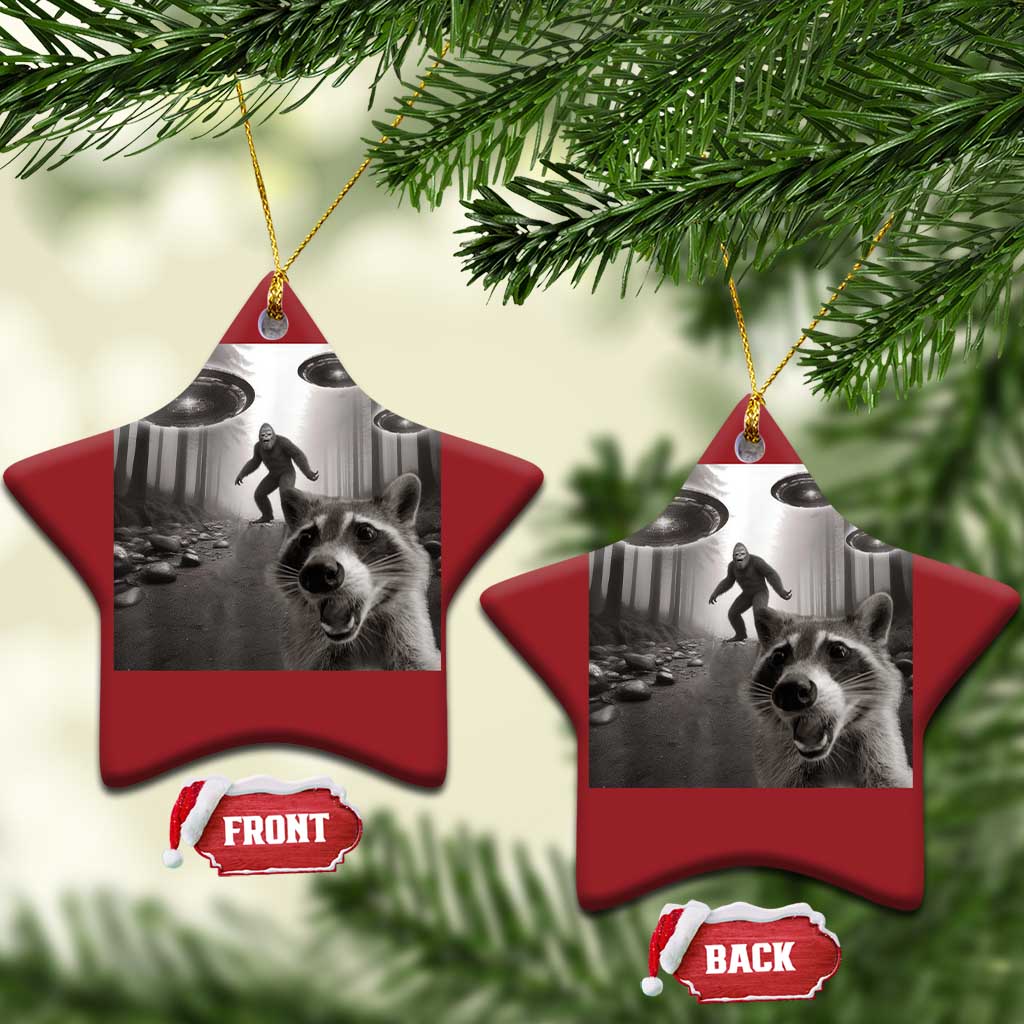 Raccoon Selfie With Bigfoot UFO Christmas Ornament Funny Feral Lover Gifts TS10 Star Red Print Your Wear