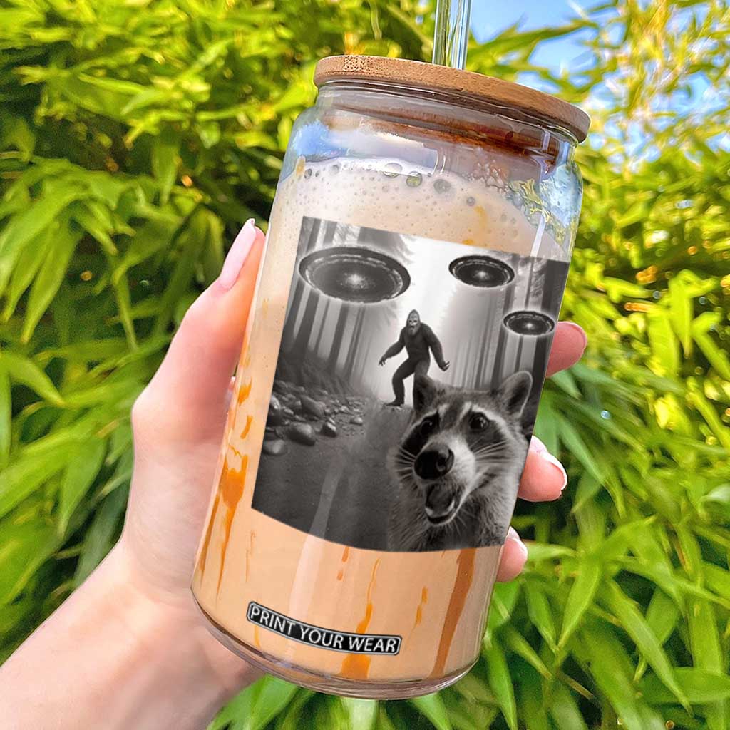 Raccoon Selfie With Bigfoot UFO Glass Can Funny Feral Lover Gifts TS10 Black Print Your Wear