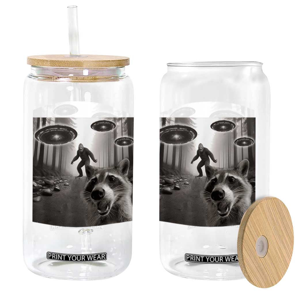 Raccoon Selfie With Bigfoot UFO Glass Can Funny Feral Lover Gifts TS10 Print Your Wear
